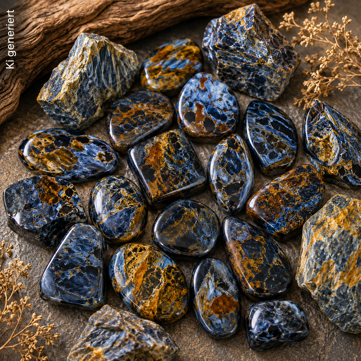 Pietersit Scheibensteine mit intensiver blauer Farbe mit viel Schimmer
