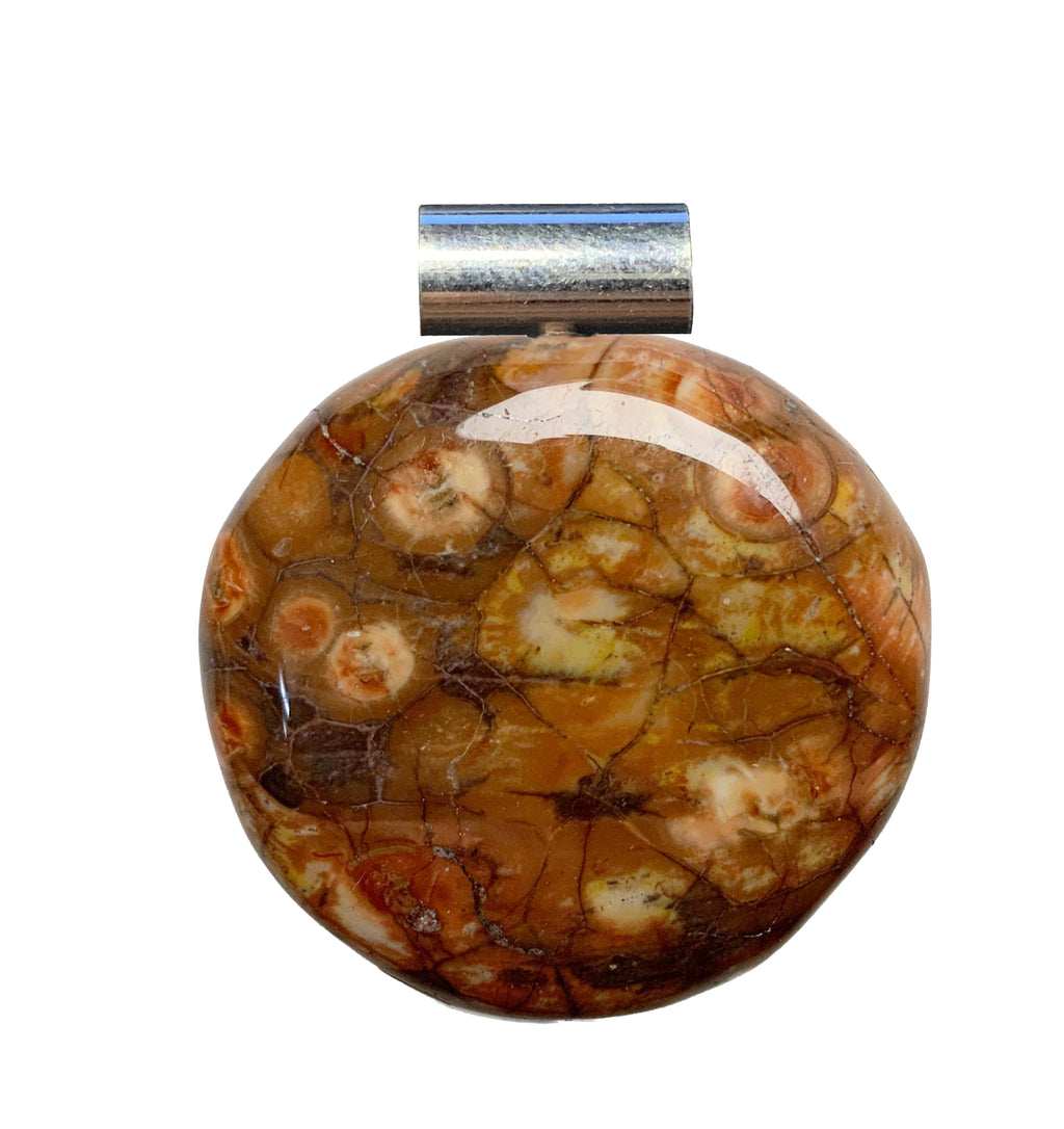 KRIO Birdeye Rhyolith Scheibenstein Anhänger 925 Sterling Silber – Natürlicher Edelstein Schmuckanhänger mit Röhrchen-Öse – Damen & Herren Schmuck – Hochwertiges Geschenk