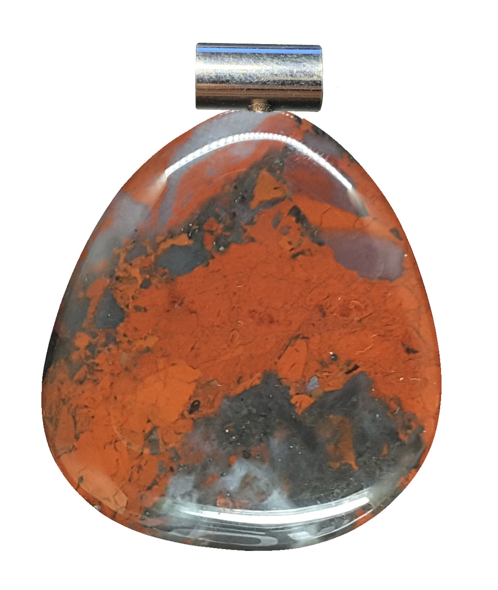 Broken Jasper Scheibenstein als Anhänger mit RöhrchenSilberöse