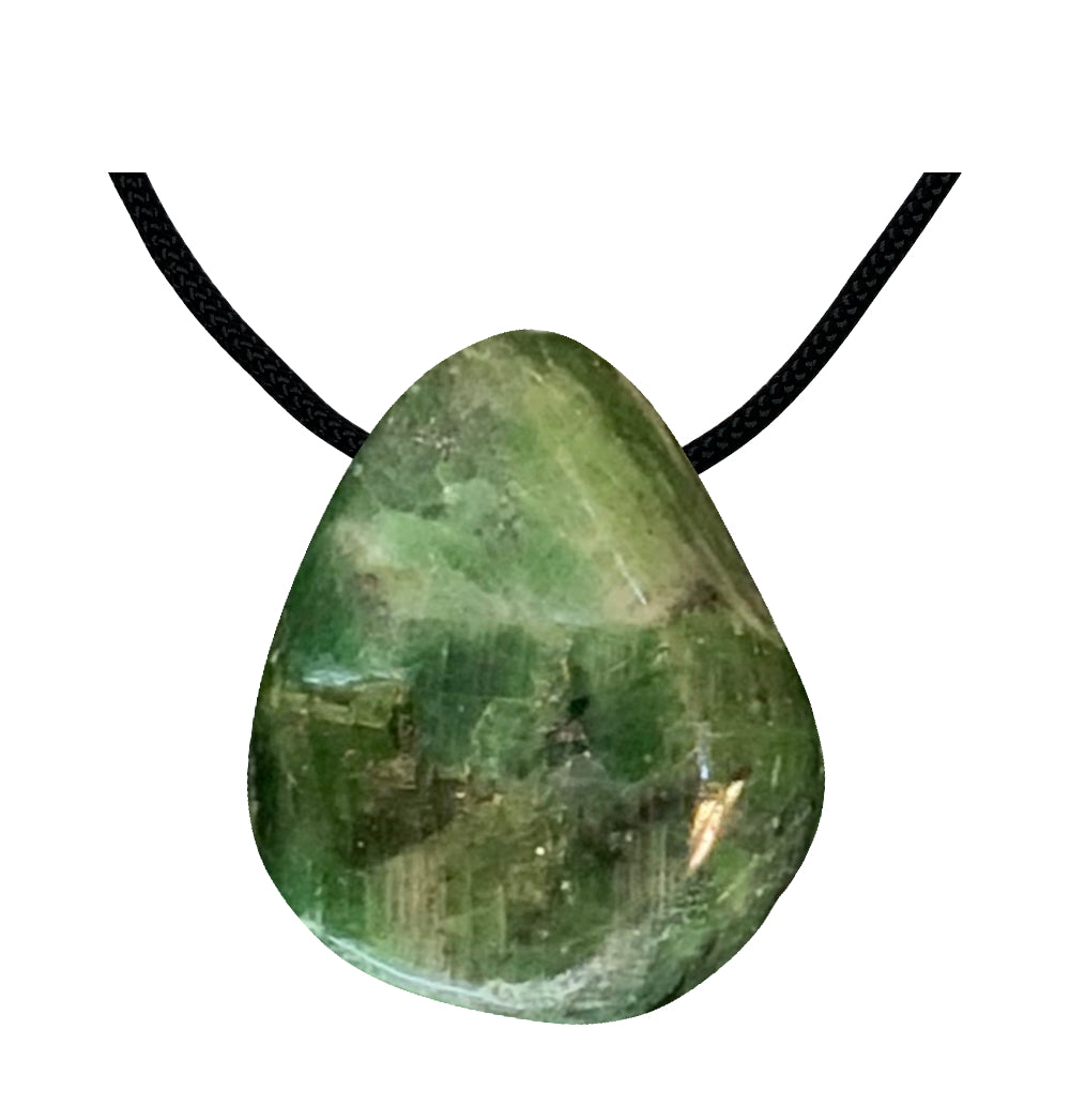 KRIO Chromdiopsid Handschmeichler & Trommelstein gebohrt für Lederband