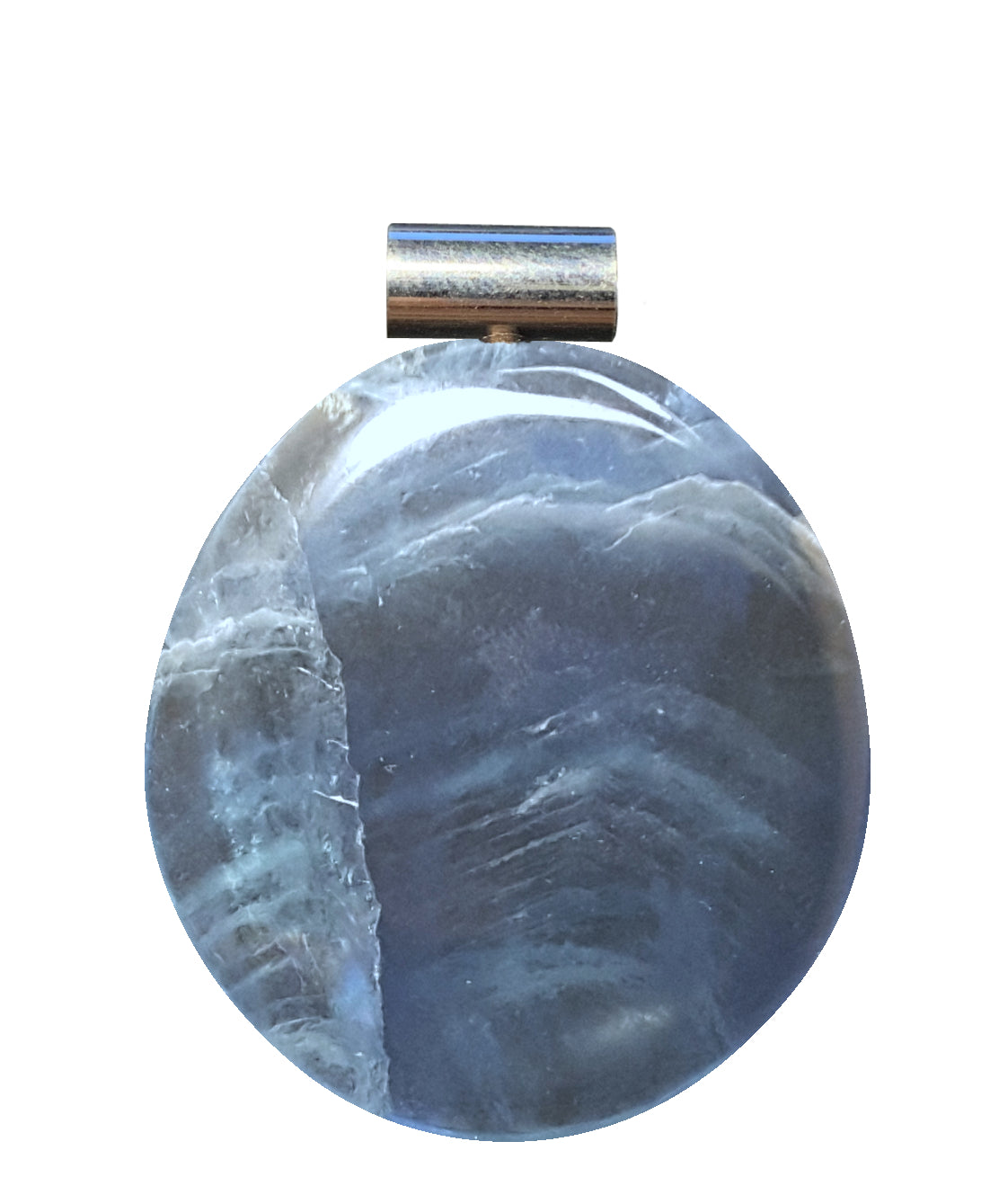 KRIO Fluorit blau Scheibenstein Anhänger 925 Sterling Silber – Natürlicher Edelstein Schmuckanhänger mit Röhrchen-Öse – Damen & Herren Schmuck – Hochwertiges Geschenk