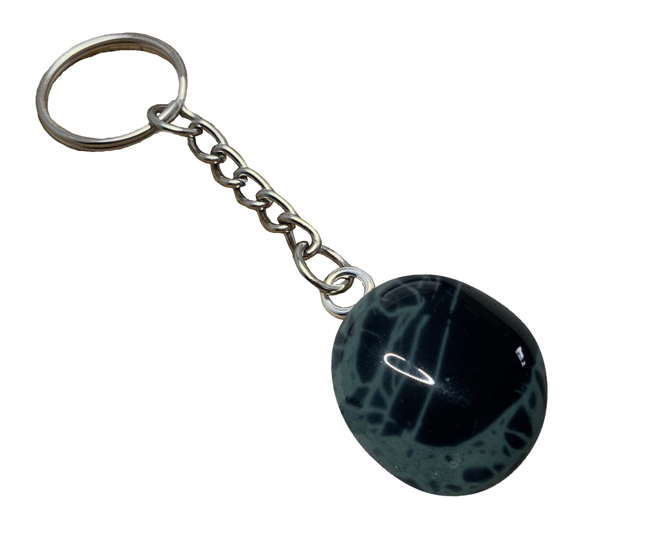 Patcholi Obsidian an einer Kette mit Ring als Schlüsselanhänger