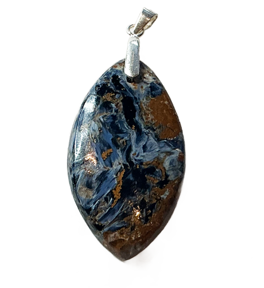 Blaubrauner Pietersit Anhänger mit Silberklappöse