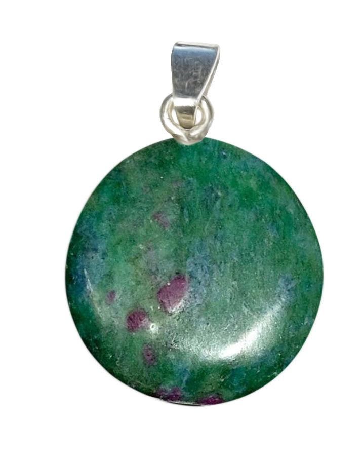 KRIO Rubin Fuchsit Scheibenstein Anhänger 925 Sterling Silber – Natürlicher Edelstein Schmuckanhänger mit V-Öse – Damen & Herren Schmuck – Hochwertiges Geschenk