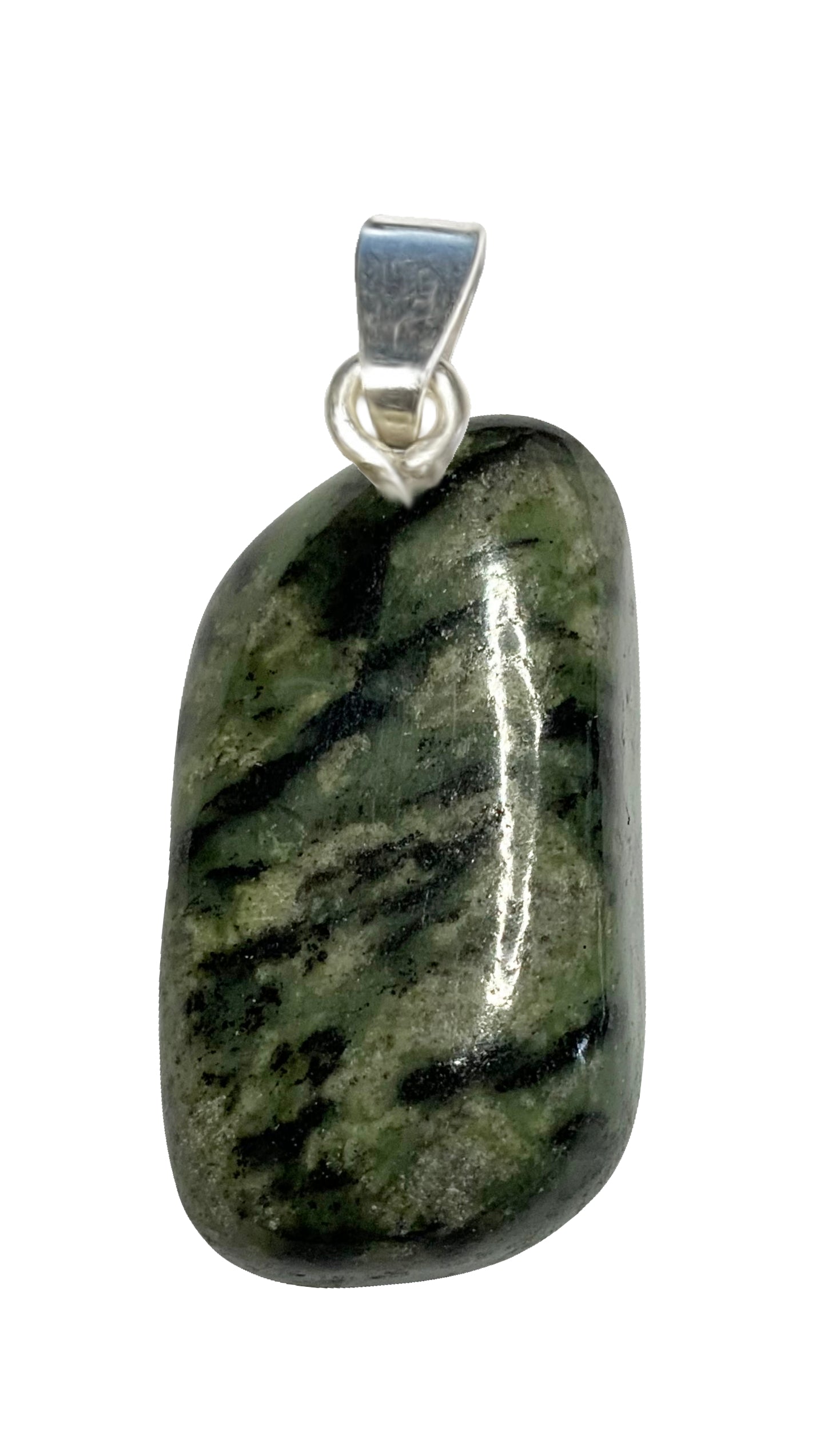 Serpentin Antigorith Handschmeichler als Anhänger mit Silber-V-Öse