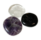 3 Scheibensteine: Bergkristall, Amethyst und Schörl