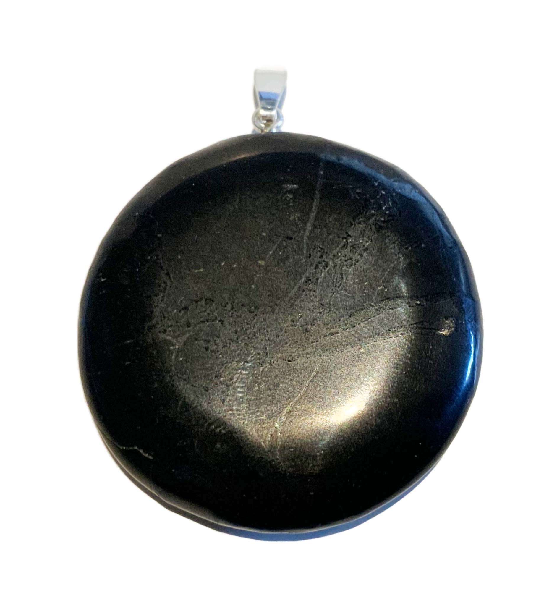 Shungit Scheibenstein als Anhänger mit Silber-V-Öse